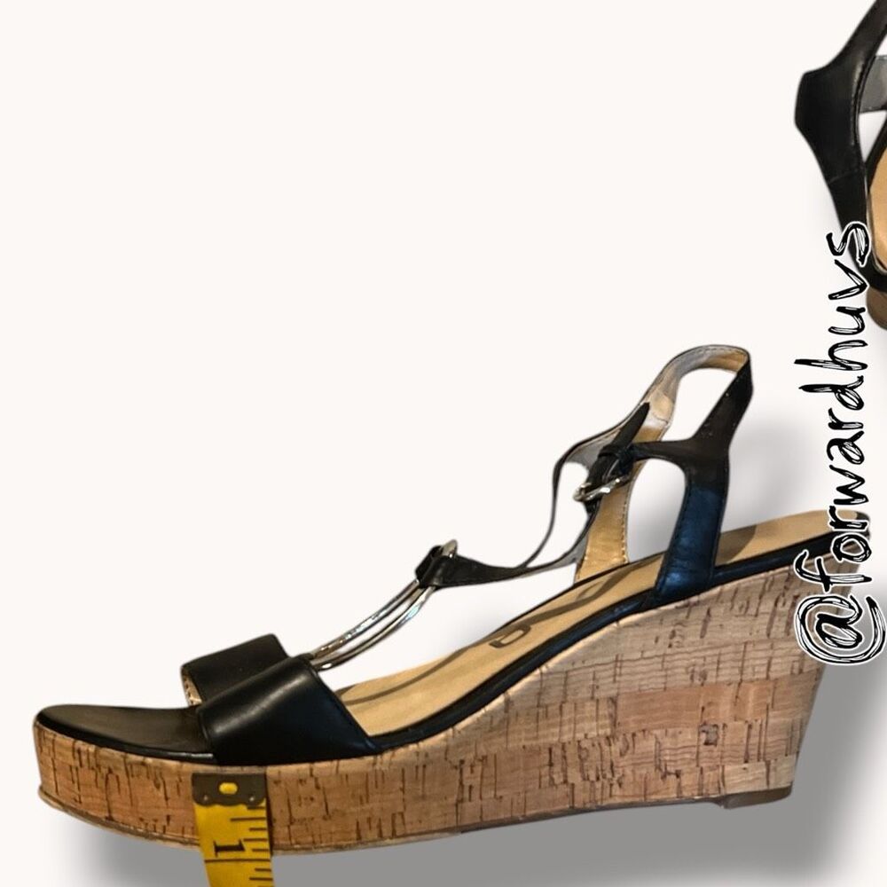 Unisa Black Cork Wedge Slingback Sandals Silver Hardware Women’s Size - Picture 6 of 8
